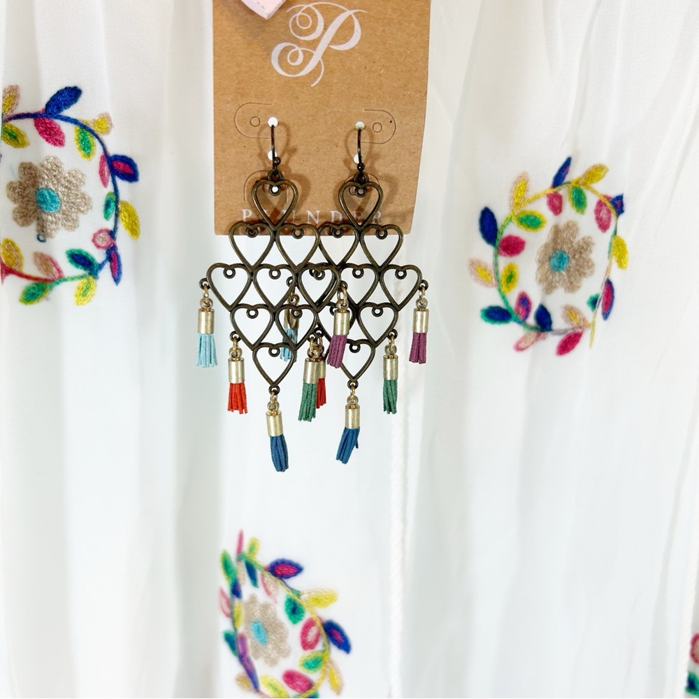 ♥️ HEART Chandelier Colorful Earrings With Mini Tassles - Picture 3 of 7
